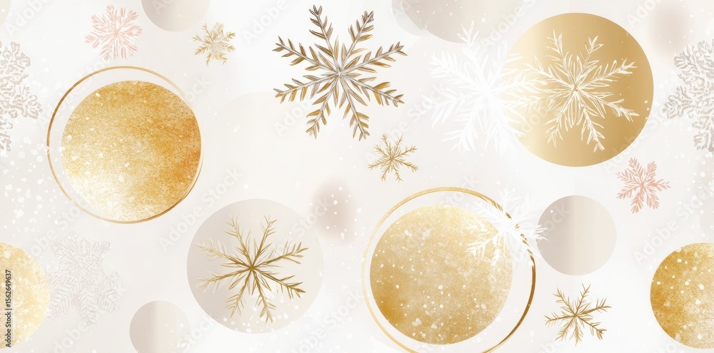Poster elegant beige snowflake pattern with circular designs for festive use
