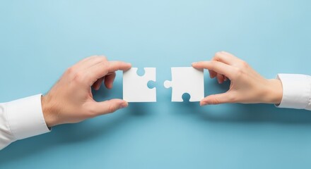 Connecting two puzzle pieces, teamwork concept