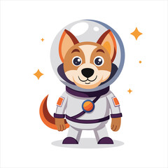 Fototapeta premium Cartoon dog astronaut in a spacesuit standing isolated on white background