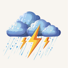 Cartoon Illustration of a Thunderstorm with Rain and Lightning Bolts