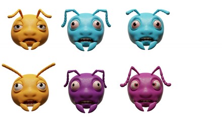 Fototapeta premium Cartoon ant faces in various colors