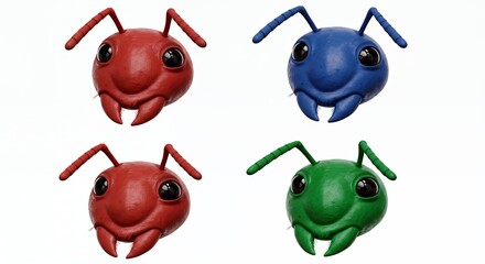 Fototapeta premium Cartoon ant heads in vibrant colors