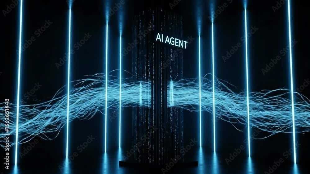 Poster ai agent's digital presence: a futuristic visualization showcasing an ai agent immersed in a digital