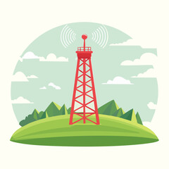 Communication Tower on Hilltop Rural Wireless Signal Transmission
