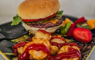 burger and fries