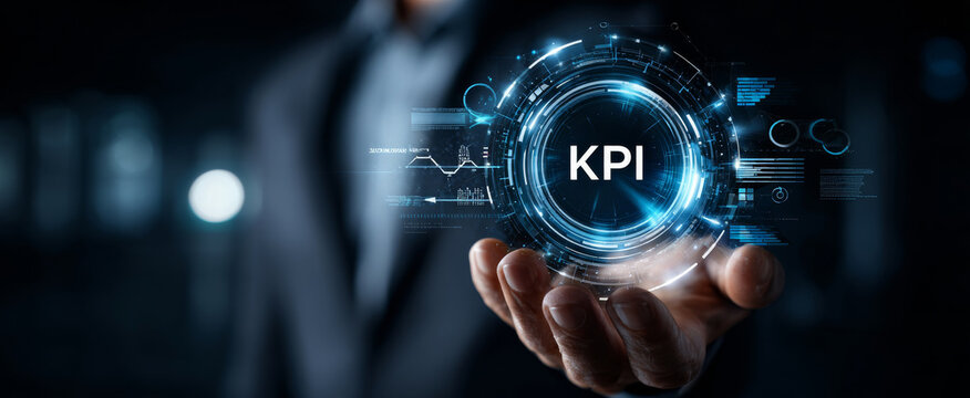 Key Performance Indicator, quantifiable measure of performance over time for a specific objective. Concept of productivity in corporate workplace environment