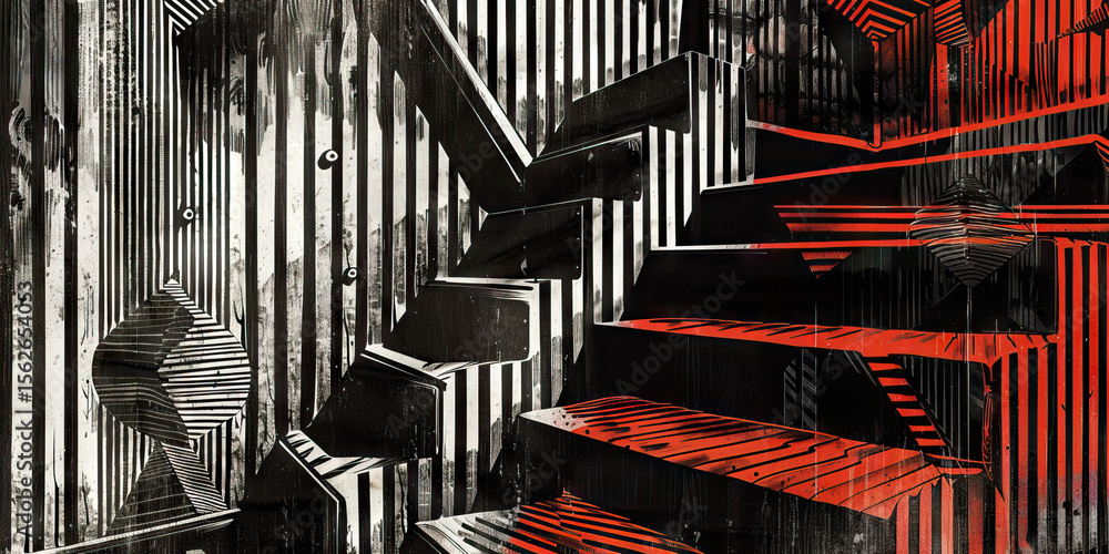 Poster abstract composition with intersecting staircases
