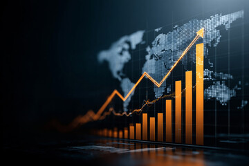 Stock market and economy growth trend fluctuations. Advanced graph business analytic tool that shows economy trends and charts in international global commerce