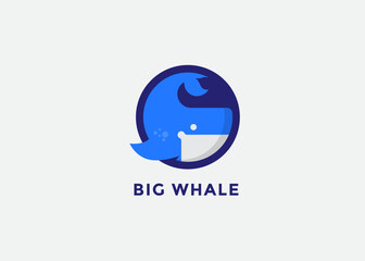 Stylized whale with round background logo design vector illustration