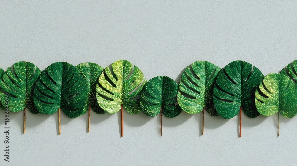 Poster colorful leaf patterns on light gray background for design projects