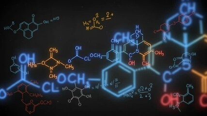 Complex chemical formulas and mathematical equations on chalkboard. Science and education concept motion footage. - Powered by Adobe