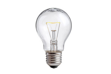 A light bulb is lit up and is sitting on a white background