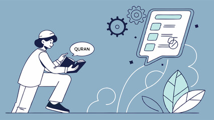 Man Reading Quran: Islamic Education, Spiritual Learning & Knowledge Acquisition Illustration