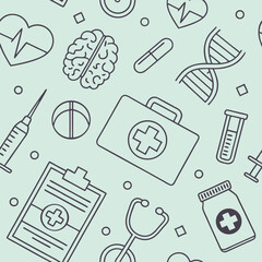 Medical seamless pattern healthcare line icons minimalist design