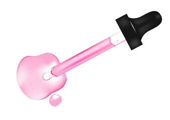 Realistic liquid gel serum drop from pipette, template cosmetic products. Pink sample oil serum
