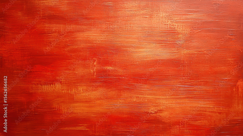 Poster abstract textured painting featuring rich red and orange hues with brushstroke patterns creating dep