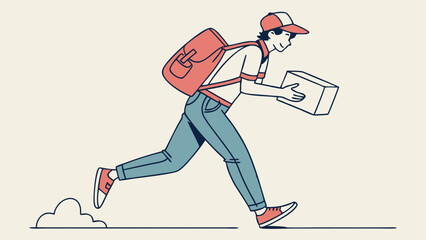 Energetic Courier Running with Package. Fast Delivery Service, Logistics, and Shipping Illustration.