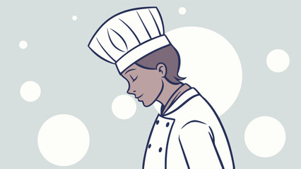 Naklejka premium Dedicated Chef with Eyes Closed in Thoughtful Culinary Illustration