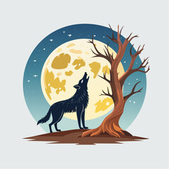 Howling Wolf Silhouette Under Full Moon