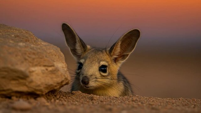 Curious Jerboa Peeks Out: Desert Wildlife Portrait at Sunset