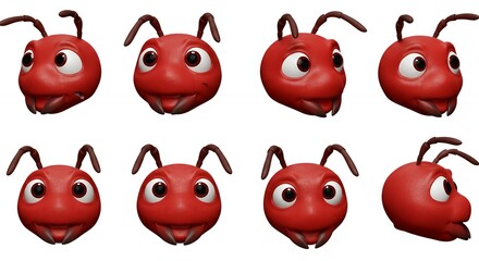 Cartoon ant head variety of angles