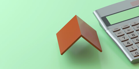 3D house and calculator render for mortgage loan finance concept isolated illustration