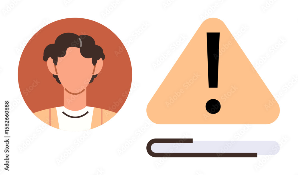 Poster user profile next to an exclamation warning symbol and loading bar, representing an alert or progres