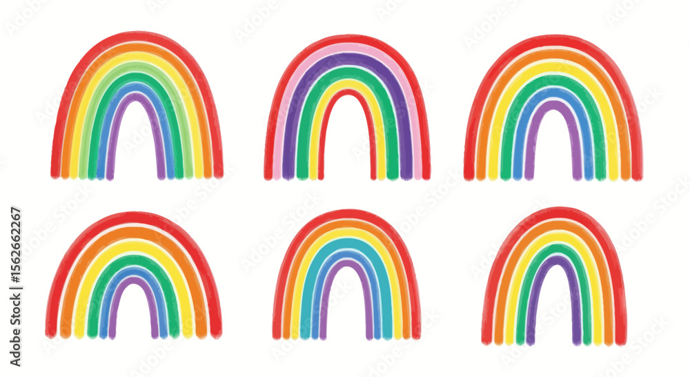 Poster collection of colorful rainbows in vibrant patterns and unique designs