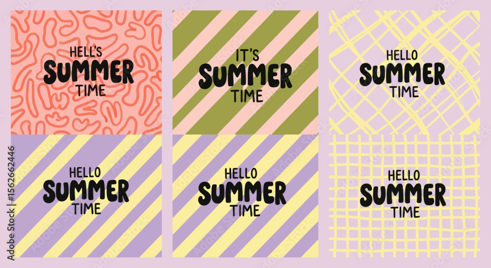 Poster colorful summer themed graphic design with playful patterns and typography
