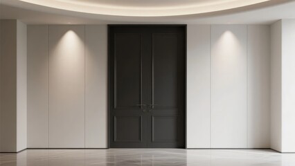 Fototapeta premium Modern Interior with Dark Double Doors and Recessed Lighting