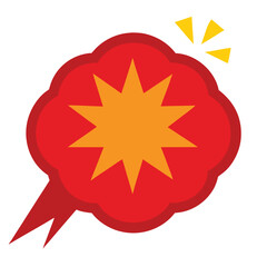 Dynamic red explosion speech bubble icon with comic style