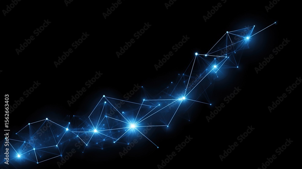 Poster abstract digital network connection with bright blue nodes and lines