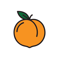 Simple flat icon of a ripe orange peach with a green leaf and stem
