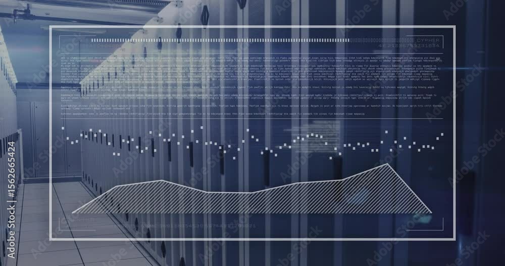 Poster overlay appearing over rack row graph line rising and fluctuating showing performance trends