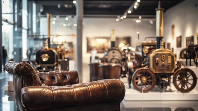 Fototapeta Vintage armchair in historical vehicle museum