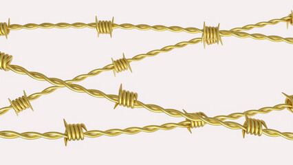 The Gold  barbed wire for war concept  3d Rendering.