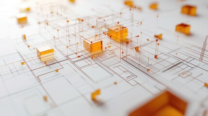 Orange geometric data network illustration