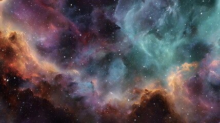 Fototapeta premium An ethereal expanse where celestial clouds meet countless stars, painting the cosmos with cosmic hues in this mesmerizing nebula canvas.