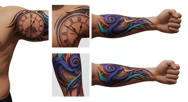 Colorful temporary tattoos on arms
