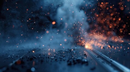 Welding process with bright sparks and smoke in a manufacturing environment