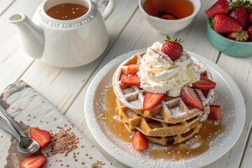 Delicious Strawberry Waffles with Whipped Cream A Delightful Brunch Treat