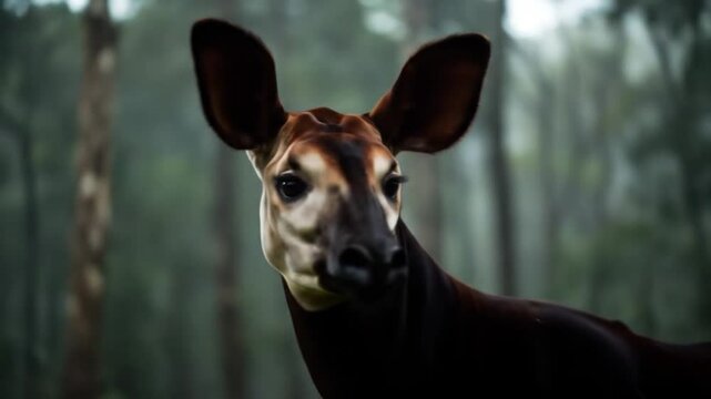 Okapi Portrait: Rare Forest Giraffe in Natural Habitat, Wildlife Conservation