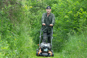 Cutting tall Grass with a lawnmower