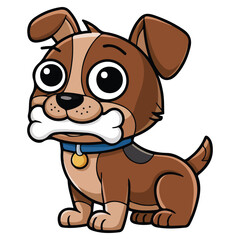 Cheerful puppy holding dog bone vector