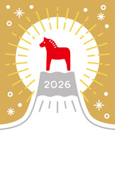 New Year's Cards-25　2026年、年賀状 午（うま・馬）の干支イラスト。 令和8年、年賀状テンプレート。和モダンなデザインの年賀状。