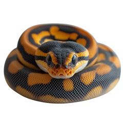 Obraz premium Ball python front view on white background, realistic coiled snake portrait