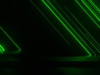 3D Black background with green stripped lights