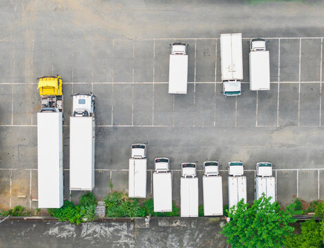 Aerial Parking Lot Trucks Yellow White View