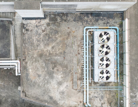 Aerial Rooftop Industrial Equipment Fans Pipes