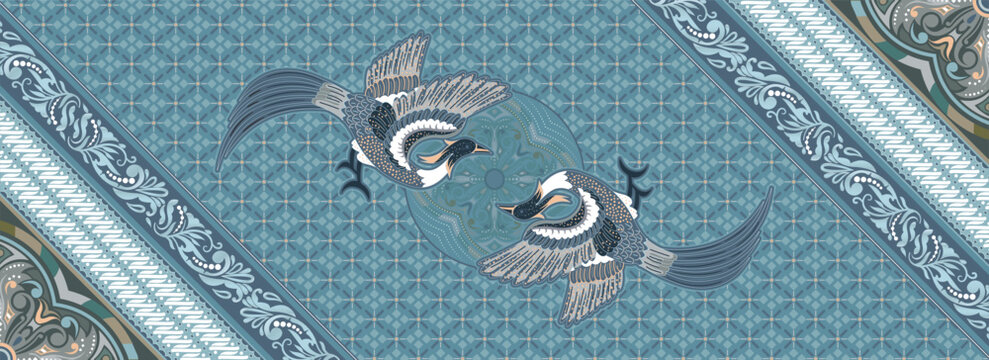 batic bird pattern vector